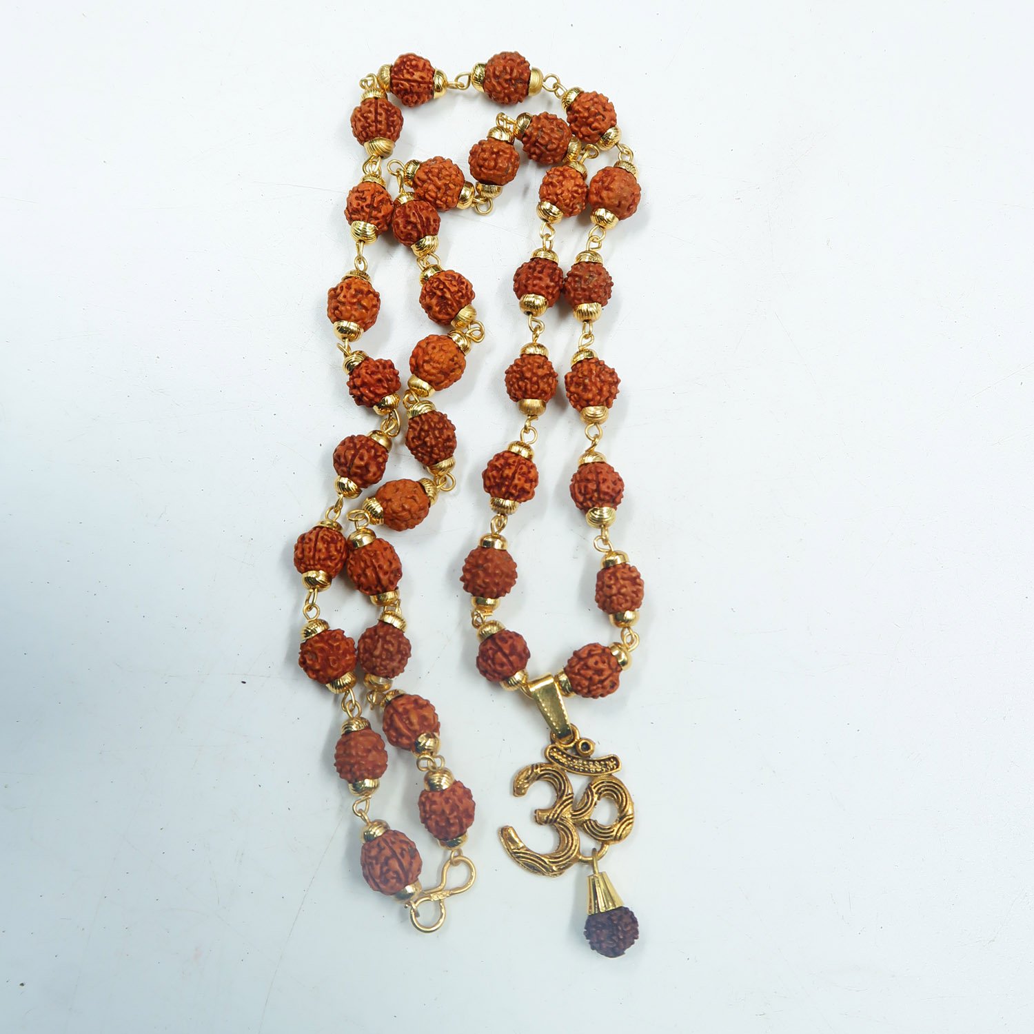 5 Face Rudraksha Mala / Malai with Golden Trisulam OM Pendant Pendant - (Unisex) - Image 5