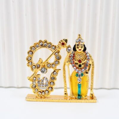 Mix Metal Murugan Lakshmi Om Idol for Car Dashboard Home & Office Table - Deco | Murugan Lakshmi and Om 2Inch Random Color