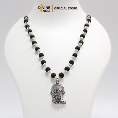 Murugan German Silver Pendant Karungali Malai | Ebony Wood 8MM Beads Necklace | Karungali Necklaces | Om Karungali Malai