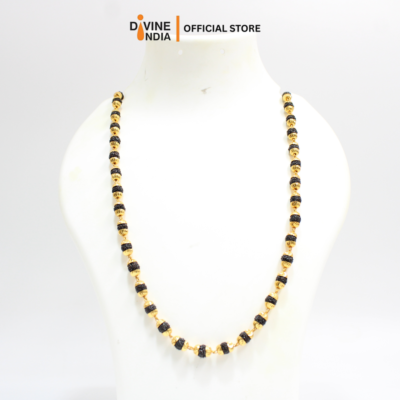 5 Face Rudraksha Mala Original | Malai with Golden Plated Cap & Chain Necklace  - Unisex
