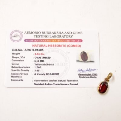 Gomed | Certified Natural Hessonite Stone |  Hessonite Stone  | komethagam  Pendant in 5 Metals - Batu Gomed
