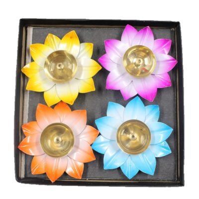 Brass Lotus Villaku | Indian Diya | Indian Lamp Set Of 4 | Random Color 4Inch | Deepavali Deco
