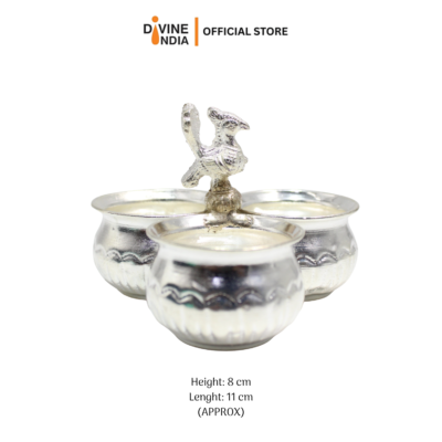 German Silver Peacock 3 in 1 Kumkum Container | Kumkum Holder Heavy