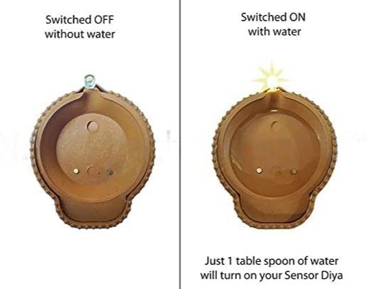 Water Sensor Diya Set Lakshmi Ganesha Design | LED Villaku Set I Battery Operated (1 pc) - Image 6