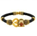 Premium Shiva Lingam Brass Rudraksha Bracelet with Leather Strap