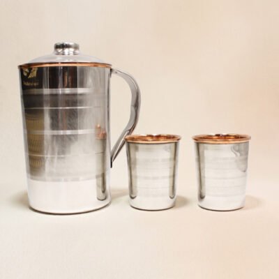 Steel Copper Jug with Glass Set - Copper Lemon Set - 2L