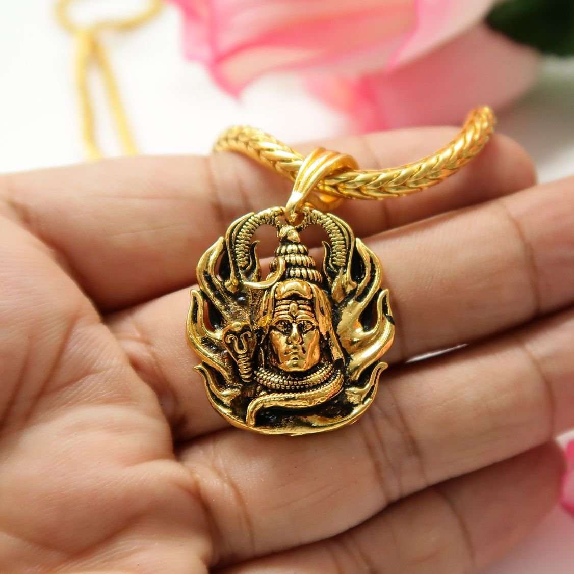 Premium Gold And Silver Shiva Pendant with Chain - Unisex