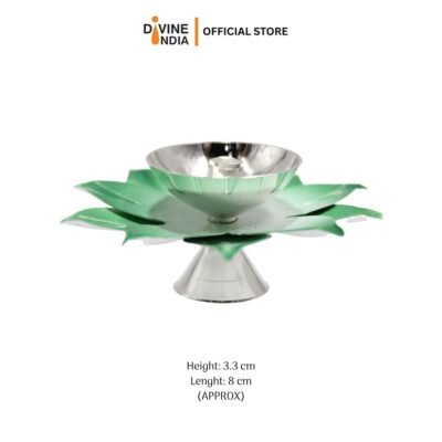 German Silver Lotus Villaku | Indian Diya | Indian Oil Lamp | Deepavali Deco | Floral Diya