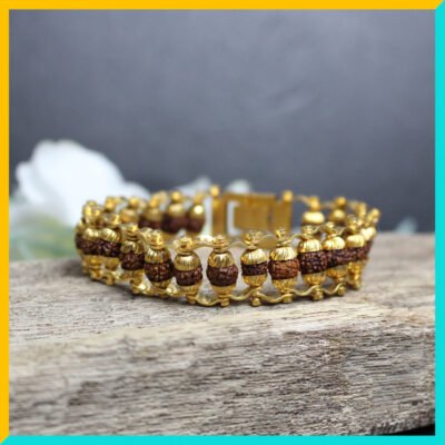 3 Designs - Rudraksha Beads Single Line Brass Bracelet for Men / Women
