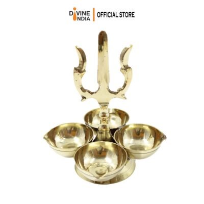 Brass Soolam Villaku Design | 4 Diya Design | Indian Oil Lamp | Diwali Deco