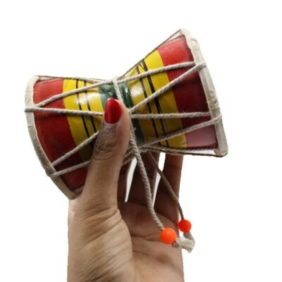 Desi Karigar Handmade Wooden Damru for Home, Temple, Multicolor Damru Musical band