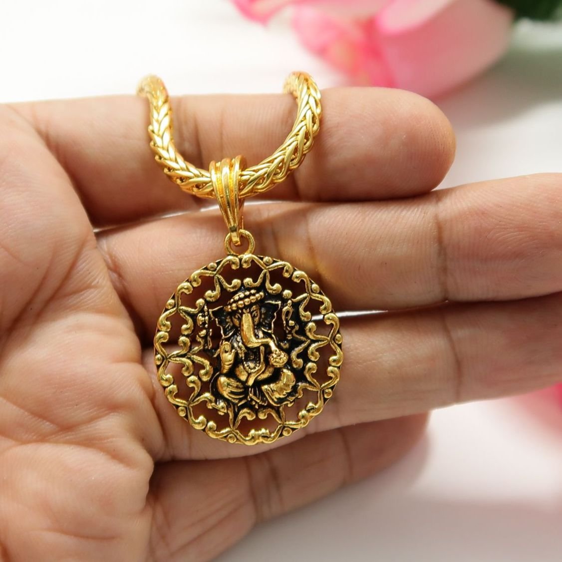 Premium Brass Ganesh Pendant with Chain - Unisex