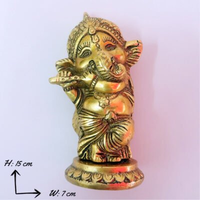 Antique Oxidized Metal Flute Ganesha for Decoration