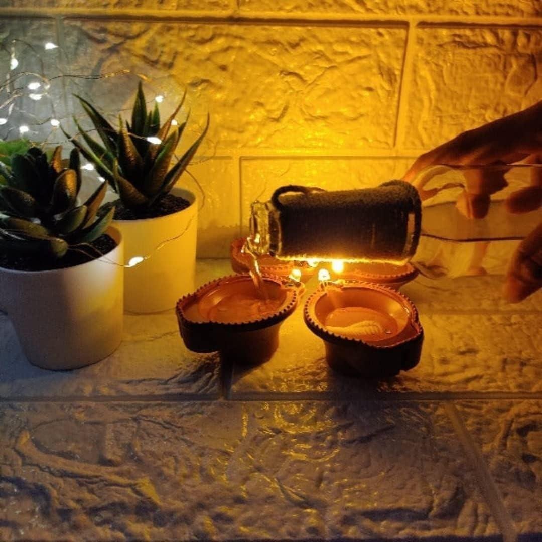 Water Sensor Diya Set Star Design | LED Villaku Set I Battery Operated (6 pcs) - Image 8