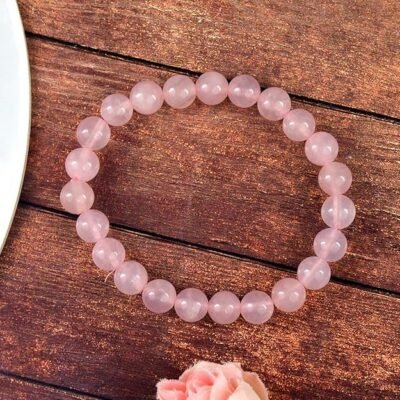 Natural Rose Stone Quartz Bracelet Round Beads With Certificate | Rose Stone Bracelet