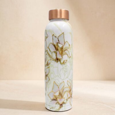 Pure Copper Milton Drinking Bottle with Floral Design - Copper Bottle Gift Set 1L