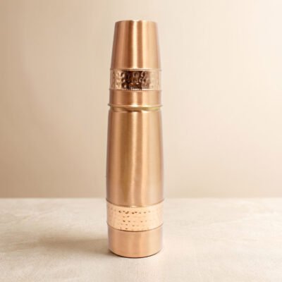 Pure Copper Half Hammered Drinking Bottle with 1 Glass - Copper Bottle Gift Set - 1L