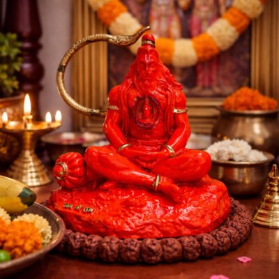 Orange Meditating Hanuman By Resin for Pooja Gift Showpiece Vastu, Home Decor, Car | Bajrangbali Idol | Hanuman Sillai