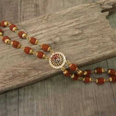 2 Designs - Double Line 20 Rudraksha Beads OM Rudraksha Bracelet for Men / Women (Unisex)