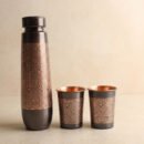 Pure Copper Etching Drinking Bottle with 2 Glass Set - Copper Bottle Gift Set 1L