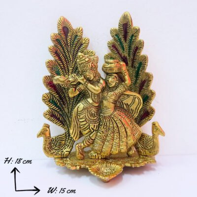 Antique Oxidized Metal Radha Krishna idol with Small Villaku | Diya | Indian Prayer Lamp