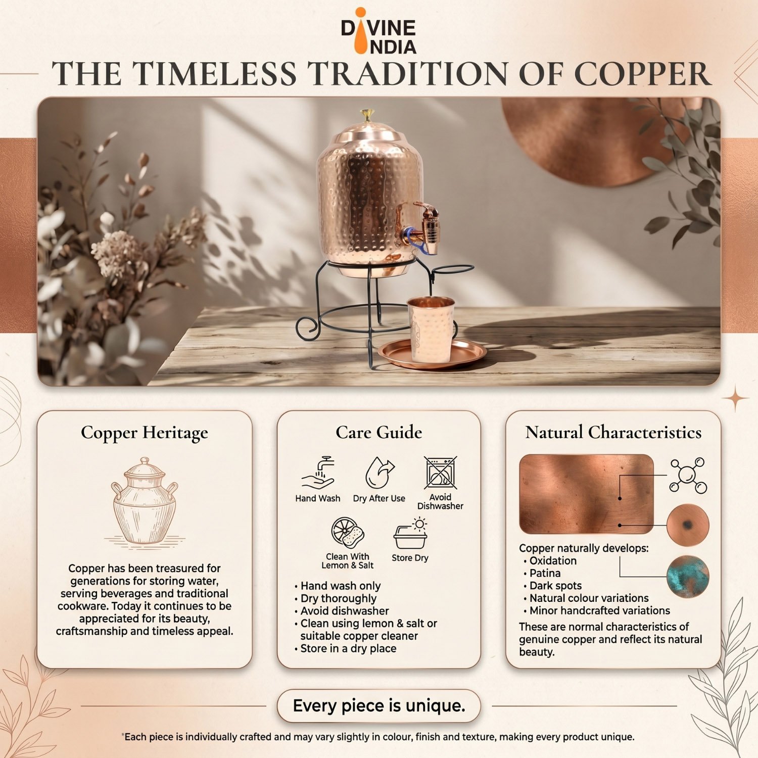 Steel Copper Jug with Glass Set - Copper Lemon Set - 2L - Image 8