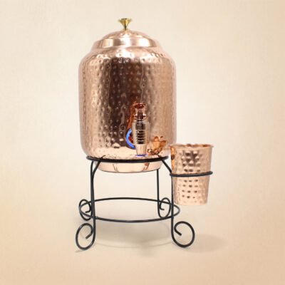 Pure Copper Full Hammered Water Dispenser - 5 L - Copper Matka | Copper Pitcher