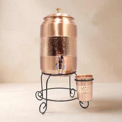 Pure Copper Water Dispenser Dual Hammered - 5 L - Copper Matka | Copper Pitcher