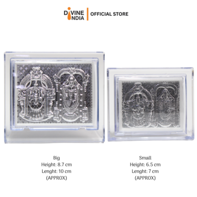 Tirupati Balaji & Padmavathi Silver Finish Photo Stand Decorative Showpiece for Car Dashboard | Mandir | Home | Office