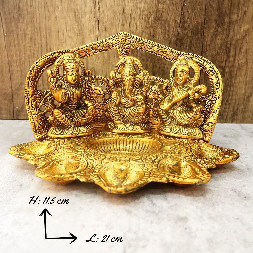 Antqiue Gold Oxidized Ganesh Lakshmi statue Saraswathi 5 in 1 Vilakku