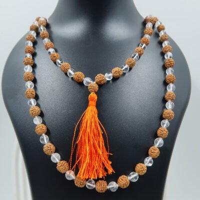 Karungali Rudraksha & Sphatik Mix Mala With Certificate | Original & Certified for Japa 8mm (5 Face)