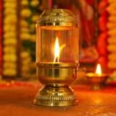 Brass Akhand Diya with Adjustable Wick Long Burning Lamp Glass Chimney Traditional for Daily Pooja Use,Home Decor, Diwali,Navratri, Festive Gifting Oil