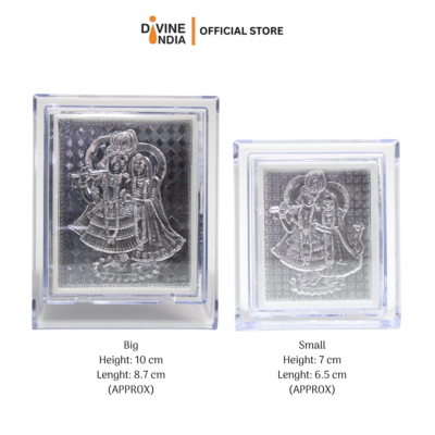 Radha Krishna Silver Finish Stand Photo Frame Decorative Showpiece for Car Dashboard | Mandir | Home | Office