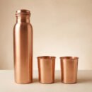 Pure Copper Lacquer Drinking Bottle with 2 Glass Set - Copper Bottle Gift Set - 1L