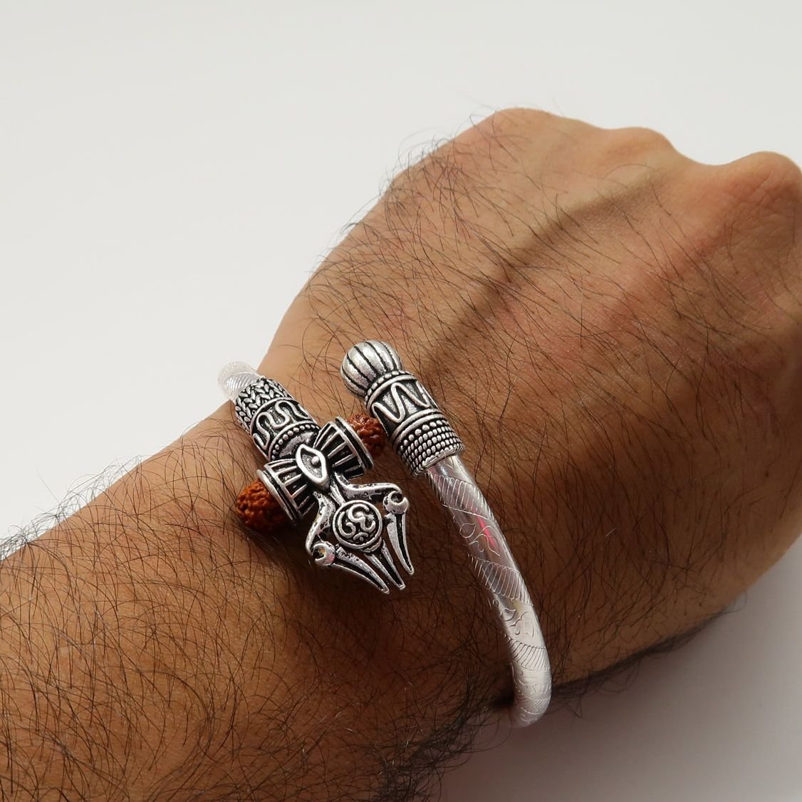 Premium Om Trishul with Rudraksha Brass Adjustable Kada Bracelet | Kappu - Image 8