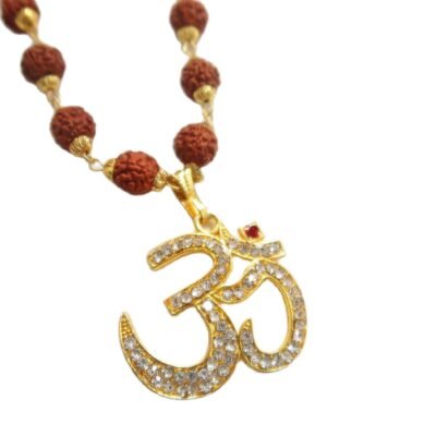 5 Face Rudraksha Mala / Malai with Golden Zarkan OM Pendant - Unisex