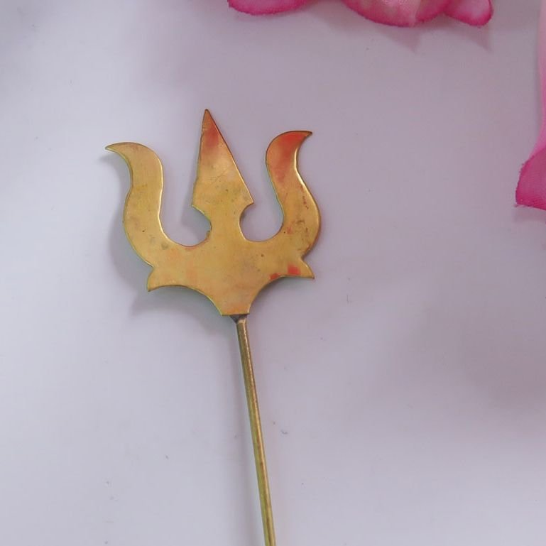 Pure Brass Trisoolam | Trishul | Tri Skakti for Protection - 3 Sizes