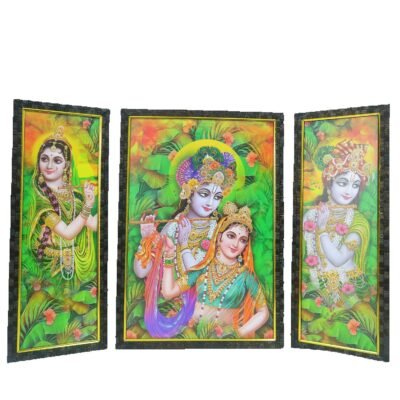 Wall Art Set of 3 Religious Wall Print with Wooden Frame for home decoration | Ganesha | Radha kirishna Wall Frame