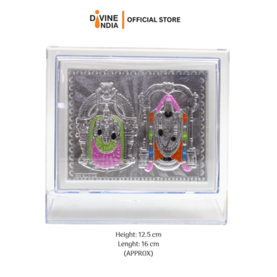 Tirupati Balaji & Padmavathi Silver Finish Color Photo Stand Decorative Showpiece for Car Dashboard | Mandir | Home