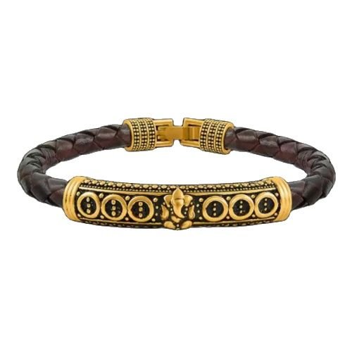 Premium Brass Ganesh Sign Bracelet with Leather Strap - Free Size