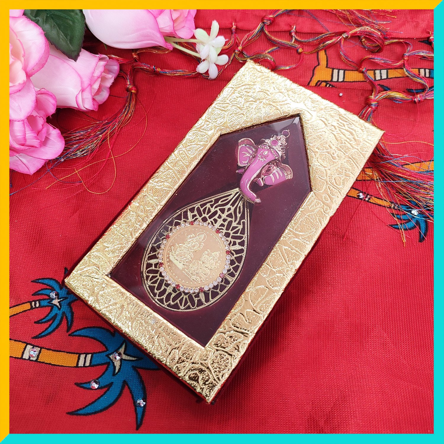 Premium Ganesha with Gold Plated Ganesha & Lakhmi Coin for Home, Alter ,Office or Gift