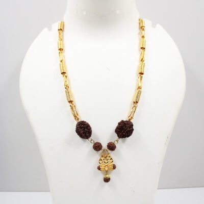 2 Face Rudraksha Mala With Certificate / Malai with Golden Chain Necklace  - Unisex