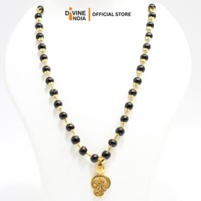 Om German Silver Pendant Karungali Malai | Ebony Wood 8MM Beads Necklace | Karungali Necklaces | Om Karungali Malai
