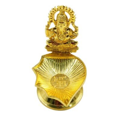 Antqiue Metal Gold & Silver Oxidized Ganesha & Lakshmi Villaku | Oil Lamp