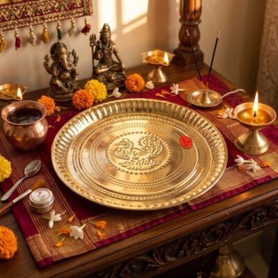 New Brass Pooja Plate Peacock Design | Brass Plate Golden Color