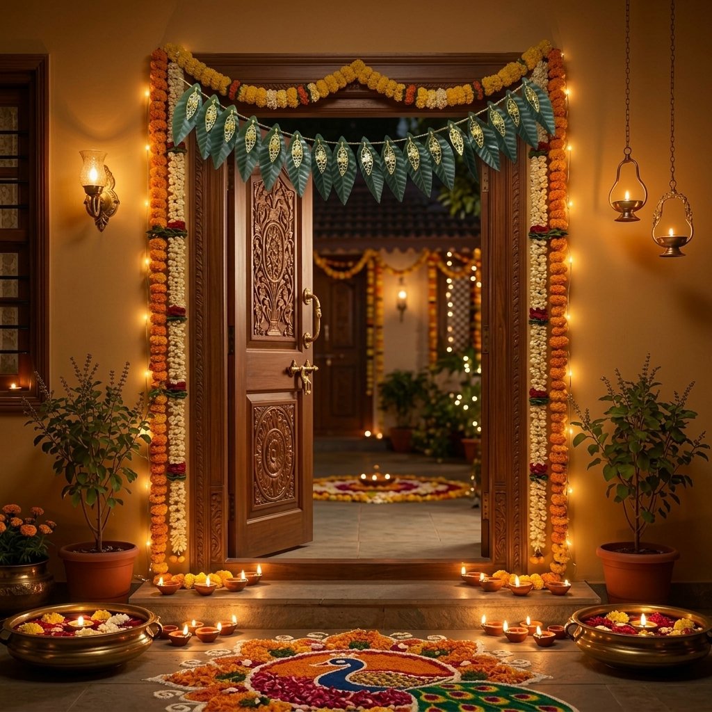Indian Mango Leaf Thoran Door Hanging | Traditional Decorative Entrance Garland | Pooja, Festival & Home Decoration - Image 2