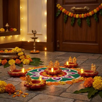 Water Sensor Diya Set Lakshmi Ganesha Design | LED Villaku Set I 1 pc | Deepavali Festive Decor