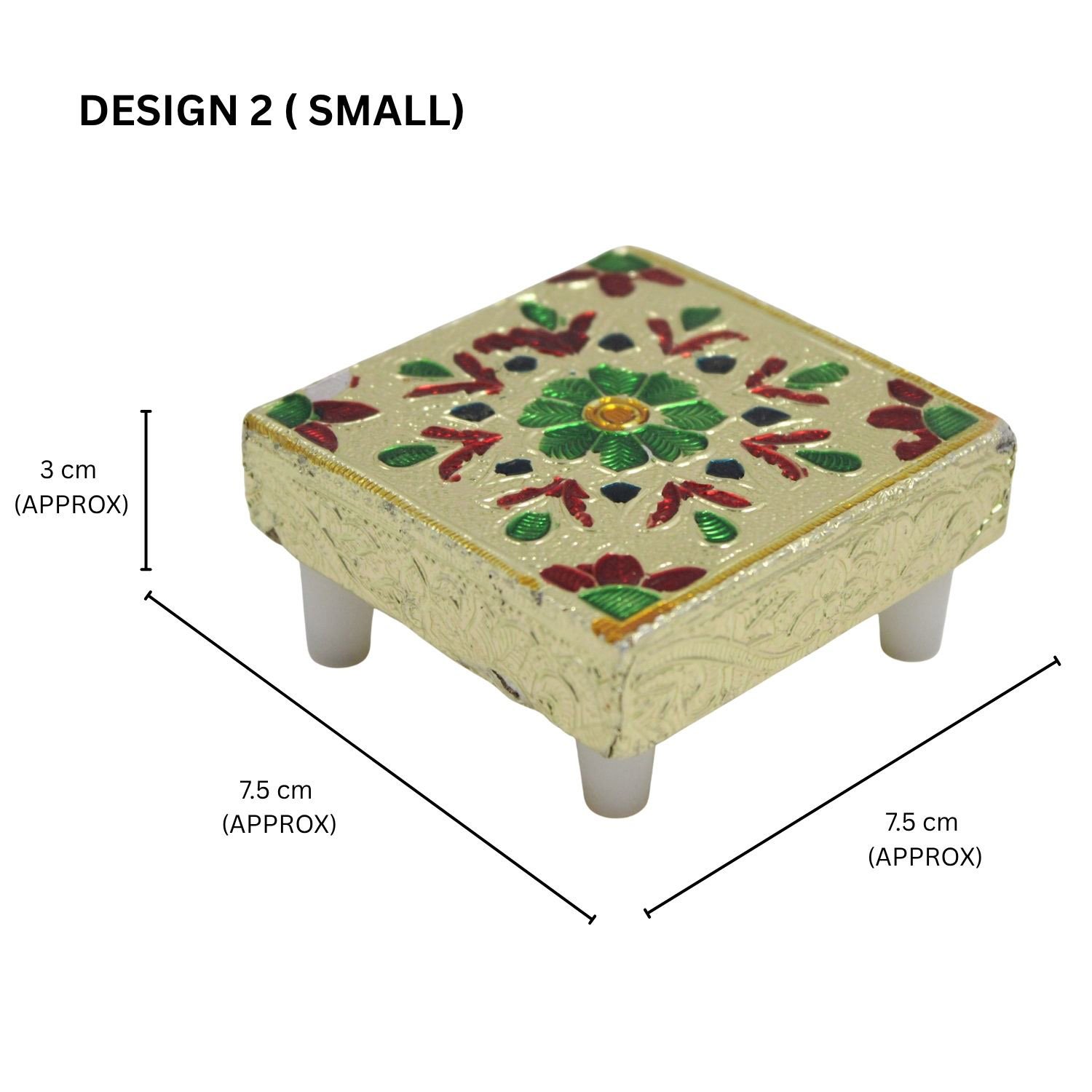 Gold Meenakari Flower MDF Square Pooja Chowki | Aluminium Foil Gold Chowki | Kolam Manai | All Purpose Stand | 1 Peice - Image 7