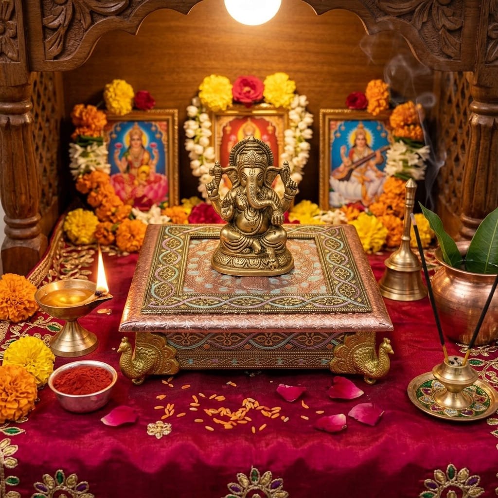 Decorative Meenakari Peacock MDF Square Pooja Chowki | Aluminium Foil Chowki | Kolam Manai | All Purpose Stand | 1 Peice - Image 3