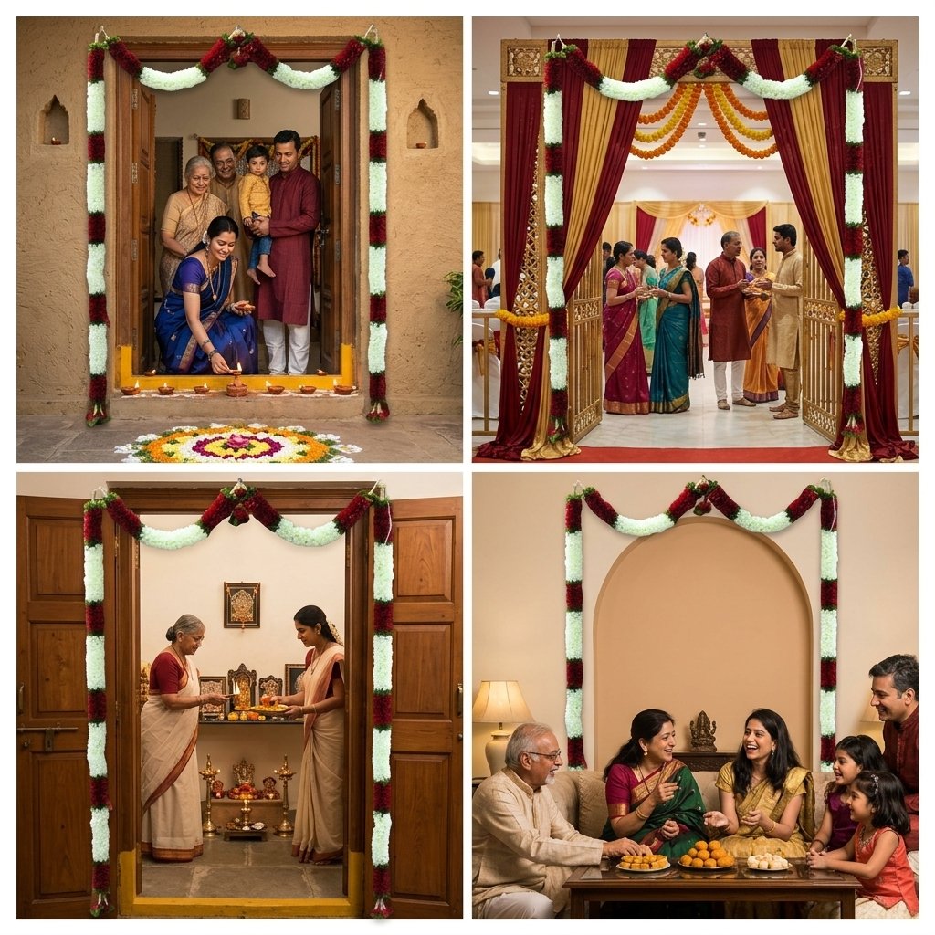 Traditional Indian Floral Thoran | Decorative Door Hanging for Home Entrance | Pooja & Festival Decoration - Image 2